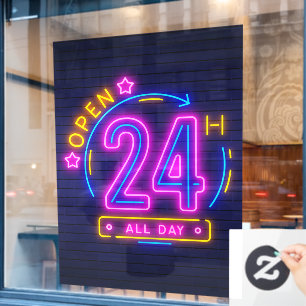 Neon Stores rund um die Uhr geöffnet Fensterheber Fensteraufkleber