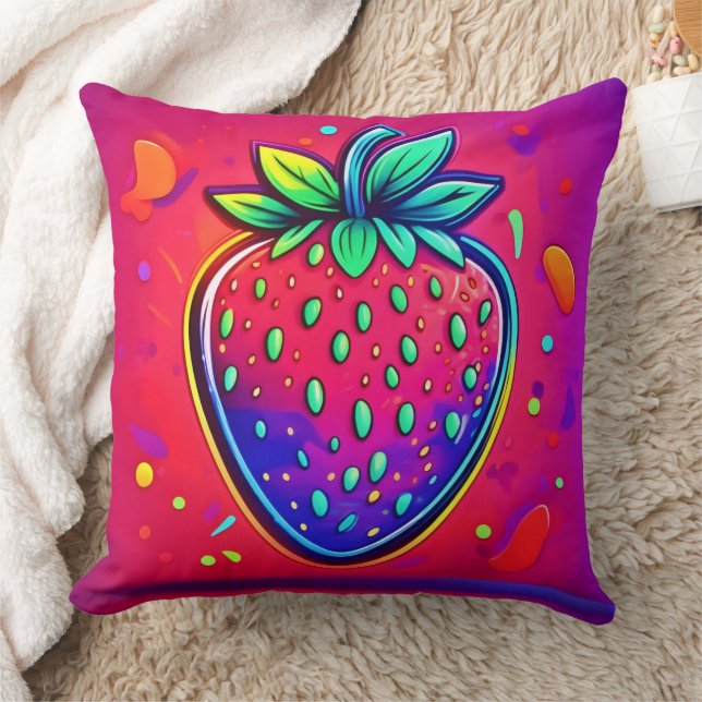 Neon Strawberry Pop Kissen (Decke)