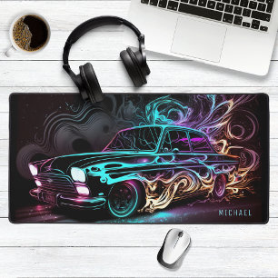 Neon Street Race Vintage Car Personalisiert Name Schreibtischunterlage