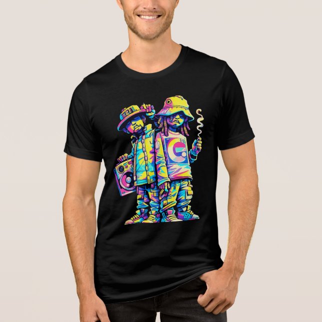 Neon Street Vibes Hip Hop Duo Graphic Tri-Blend Shirt (Vorderseite)