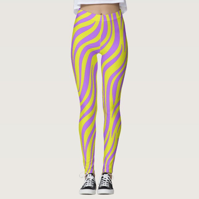 Neon Stripe Print Leggings mit Wavy Lines (Vorderseite)