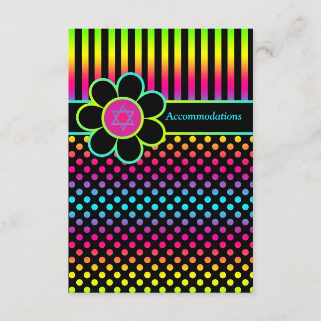 Neon Stripes Polka Dots Bat Mitzvah Enclosure Card Begleitkarte (Vorderseite)