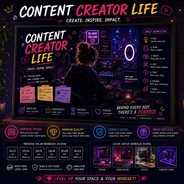 Neon Studio Arbeitsplatz Wandkunst für YouTuber Poster (Von Creator hochgeladen)