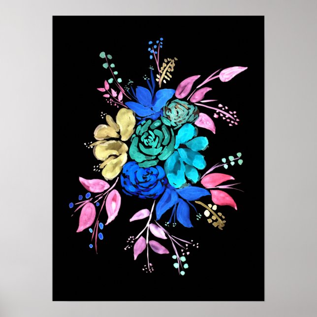 Neon Style Floral Bouquet Poster (Vorne)