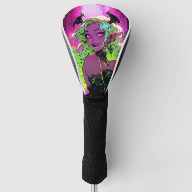 Neon Succubus Demon Anime Girl Golf Headcover (Vorderseite)