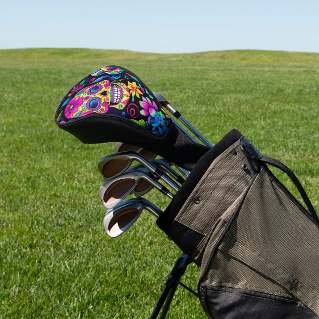 Neon Sugar Skull Golf Headcover (In SItu)