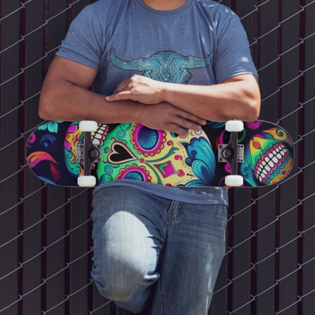 Neon Sugar Skull Skateboard (Außenbereich 3)