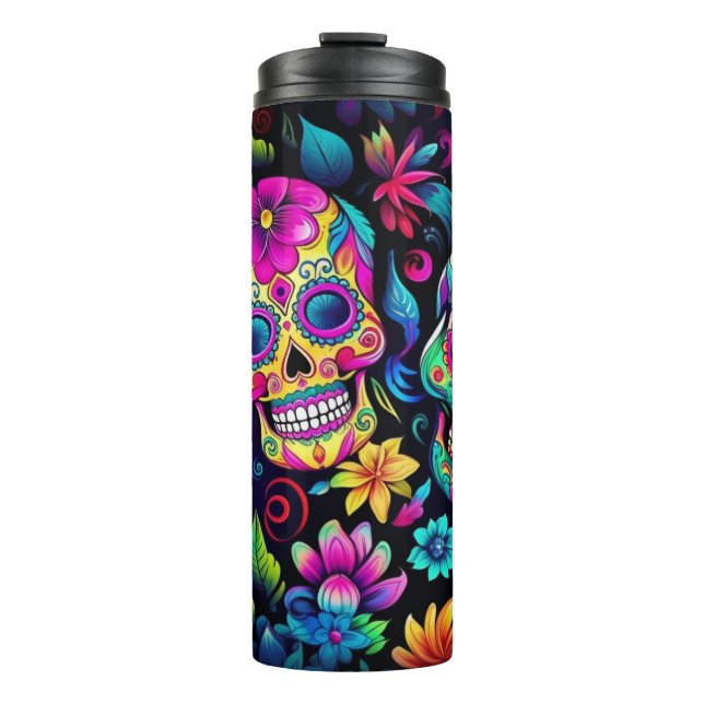 Neon Sugar Skull Thermosbecher (Vorderseite)