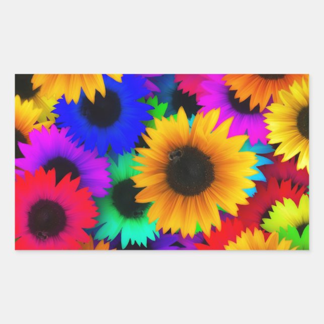 Neon Sunblumen Rechteckiger Aufkleber (Vorderseite)