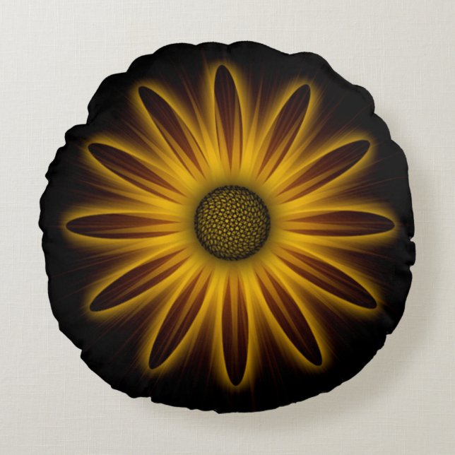 Neon Sunflower Design On Black   Rundes Kissen (Vorderseite)