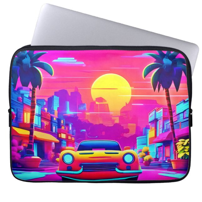 Neon Sunset City Drive Laptopschutzhülle (Vorderseite)