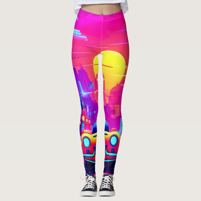Neon Sunset City Drive Leggings (Vorderseite)
