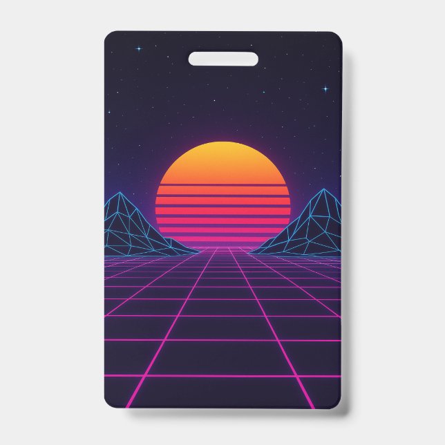Neon Sunset Grid - Retro-Futuristische Synthwave S Ausweis (Vorderseite)