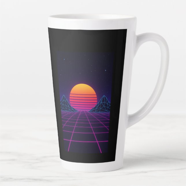 Neon Sunset Grid - Retro-Futuristische Synthwave S Milchtasse (Rechts)