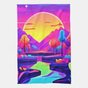 Neon Sunset Landschaft Geschirrtuch
