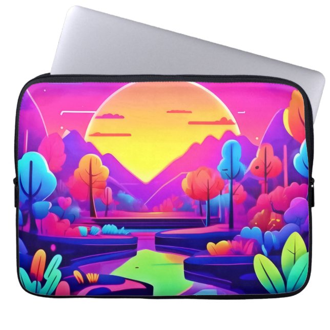 Neon Sunset Landschaft Laptopschutzhülle (Vorderseite)