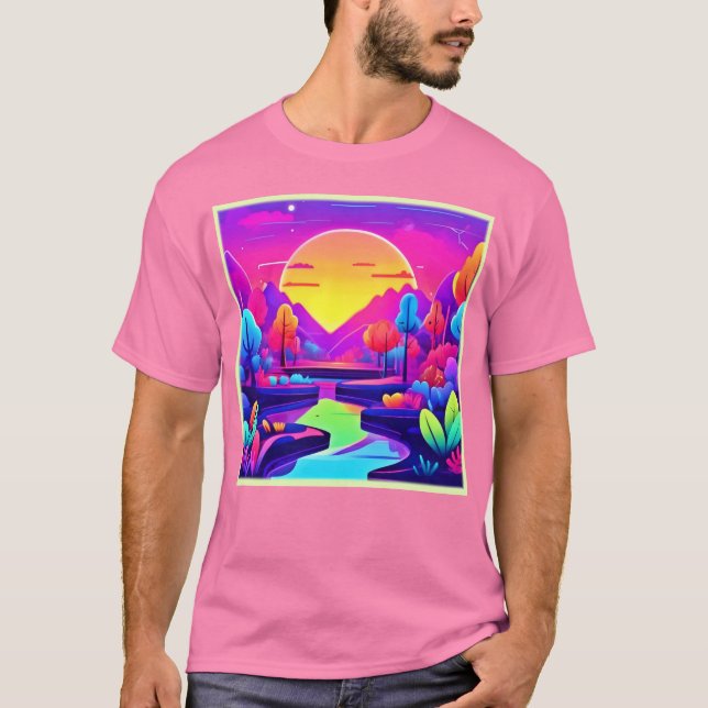 Neon Sunset Landschaft T-Shirt (Vorderseite)