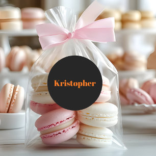 Neon Sunset Orange Classic Name   Black Stylish Runder Aufkleber