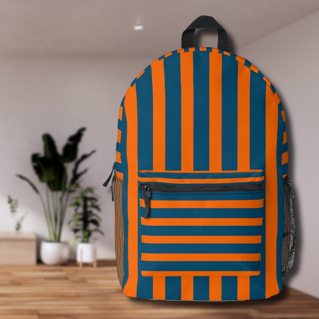 Neon Sunset Orange und Ocean Blue Cool Streifen Bedruckter Rucksack (Von Creator hochgeladen)