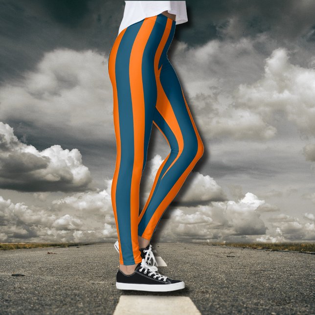 Neon Sunset Orange und Ocean Blue Cool Streifen Leggings (Von Creator hochgeladen)