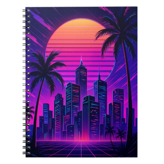 Neon Sunset Retro-Futuristic Citycape Notizblock (Vorderseite)