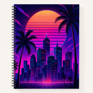 Neon Sunset Retro-Futuristic Citycape Notizbuch