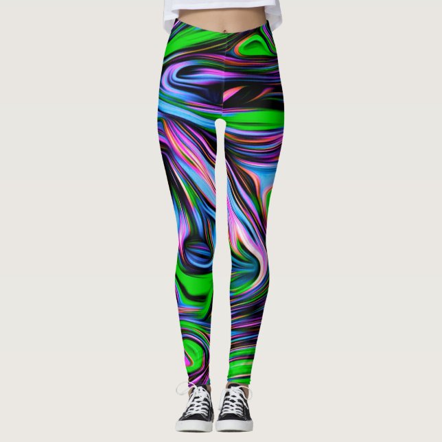 Neon Swirl Design Pattern Leggings (Vorderseite)