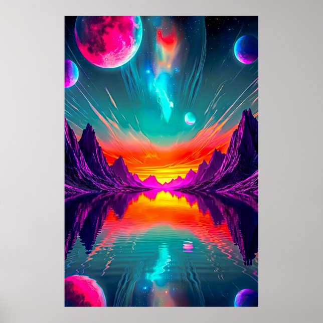 Neon Synthwave Alien Planet Landscape Graphic Poster (Vorne)