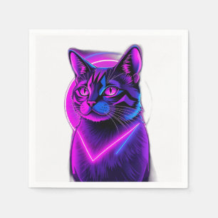 Neon Synthwave Cat Art Serviette