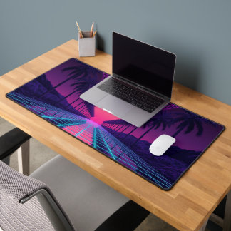 Neon Synthwave Grid Desk Mat - Retro 80s Gaming Mo Schreibtischunterlage