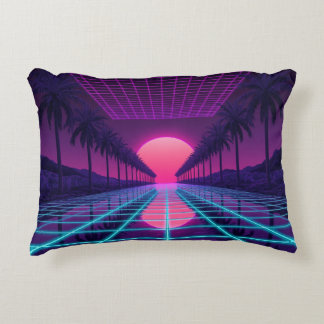 Neon Synthwave Grid & Palms Retro Pillow Dekokissen