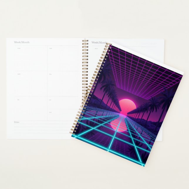 Neon Synthwave Grid Schreibtischunterlage - Retro  Planer (Anzeige)