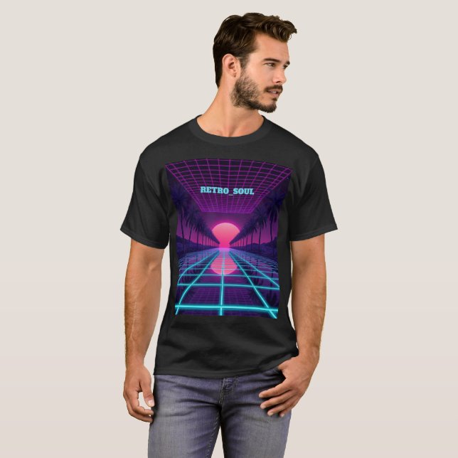 Neon Synthwave Horizont - Retro 80er Cyberpunk Git T-Shirt (Vorne ganz)