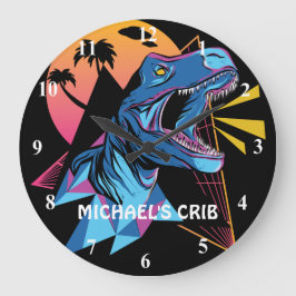 Neon T-Rex Dinosaur Graphics Teen Kids Cool Trendy Große Wanduhr