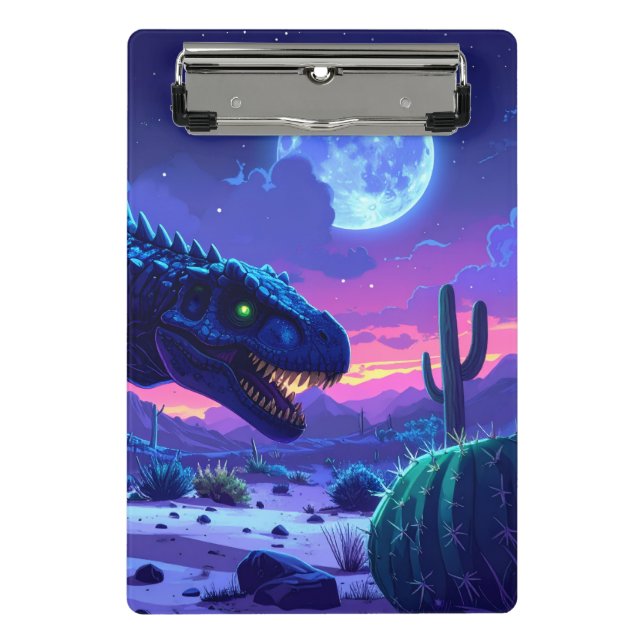 Neon T Rex Nachtlauf Mini Klemmbrett (Vorderseite)
