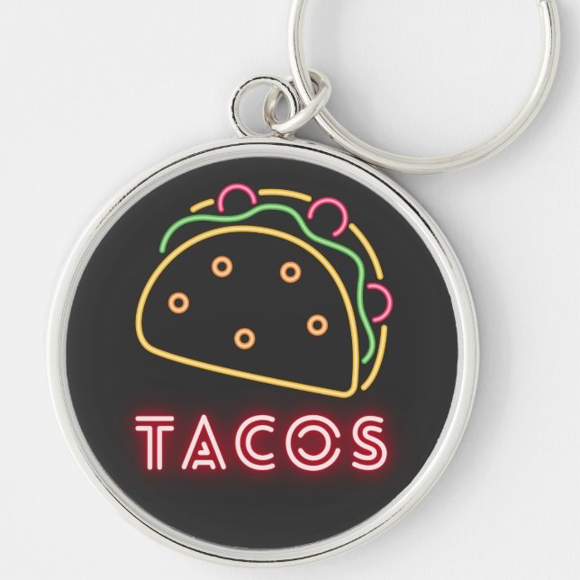 Neon Tacos Symbol & Text Button Schlüsselanhänger (Vorne)