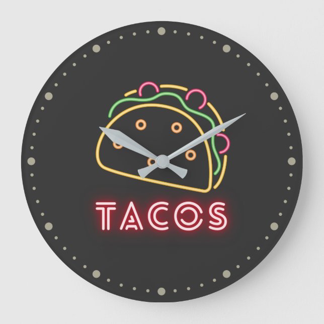 Neon Tacos Symbol & Text Große Wanduhr (Vorderseite)