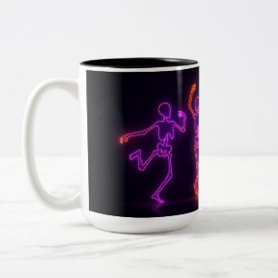 Neon-Tanz-Skelett-Halloween-Kaffeetasse Zweifarbige Tasse
