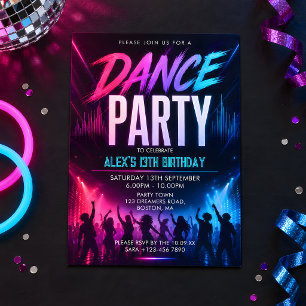 Neon-Tanzparty zum Geburtstag von Teenagern Einladung