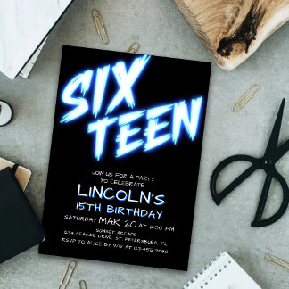 Neon Teen Boys Einladung zum 15. Geburtstag