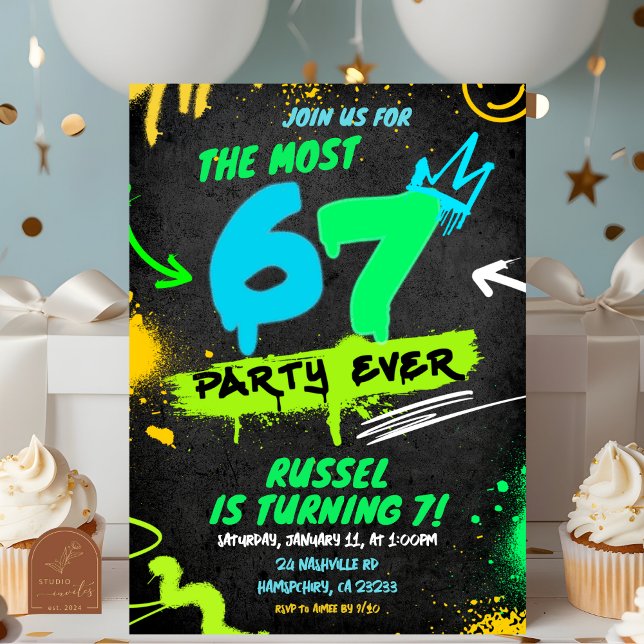 Neon Teenager Grafitti 67 Birthday Invitation Einladung (Von Creator hochgeladen)
