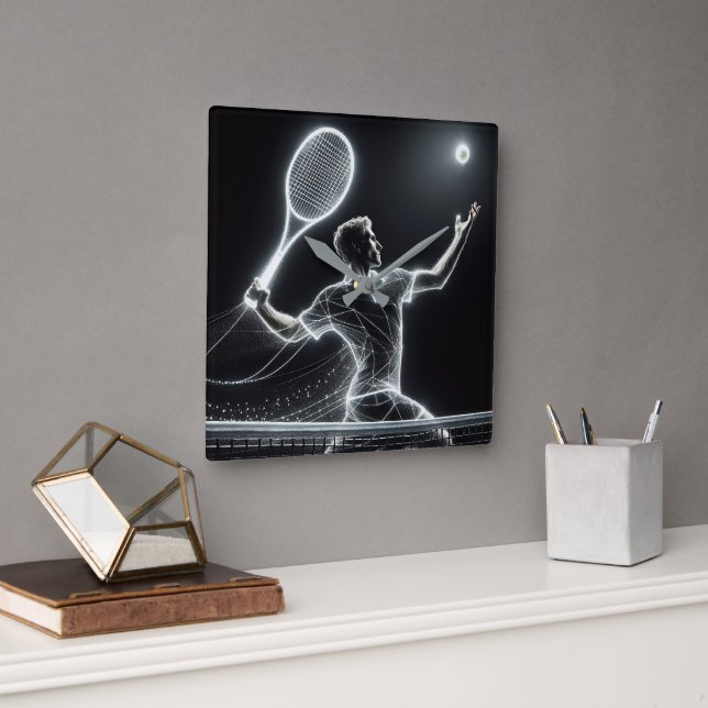 Neon Tennis Player Quadratische Wanduhr (Büro)