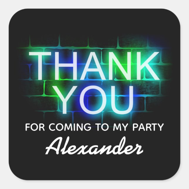 Neon Themed Geburtstagsparty Danke Stickers (Vorderseite)