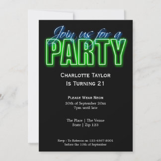 Neon Themed Party Einladung