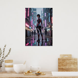 Neon Thorns - Cyberpunk Rose Assassin Poster