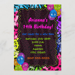 Neon-Tierdruck-Leopard-Zebra-Party Einladung