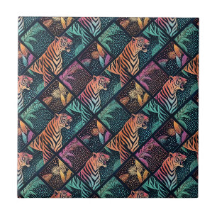 Neon-Tiger-Dschungel-Pop-Art-Geometrisches-Tiermus Fliese