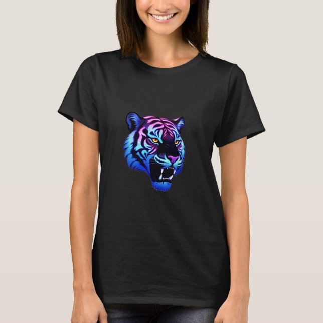 Neon Tiger Head T-Shirt – Futuristic Cyberpunk (Vorderseite)