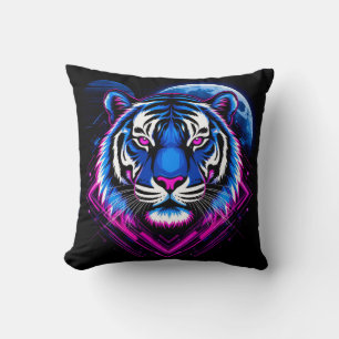 Neon-Tiger-Illustration mit geometrischen Formen Kissen