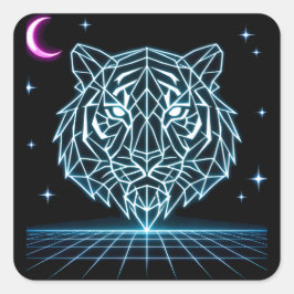 Neon Tiger Synthwave – Electric Striker Retro Quadratischer Aufkleber